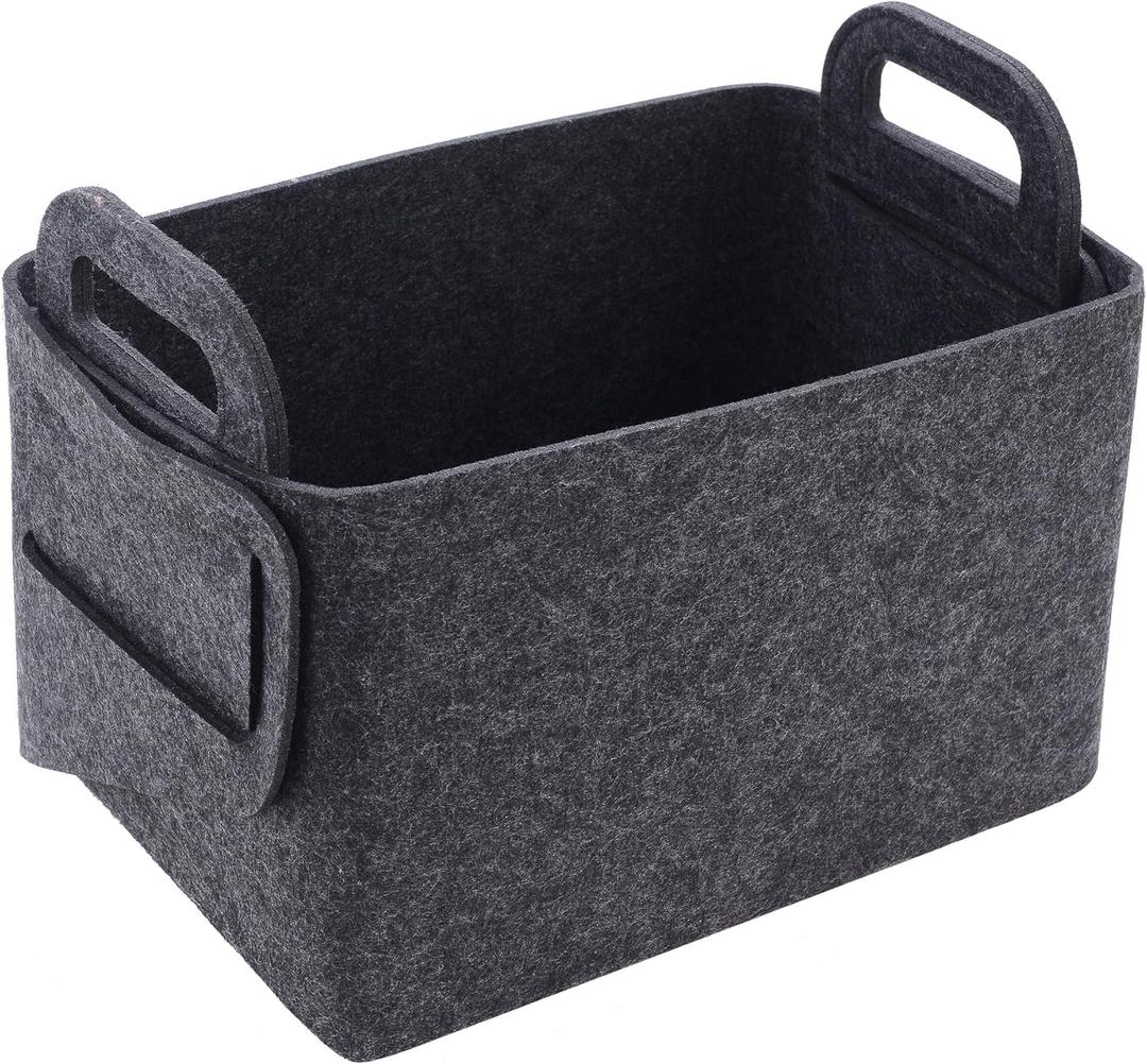 Storage Basket Felt Storage Bin Collapsible& Convenient Box Organizer with Carry Handles for Office Bedroom Closet Babies Nursery Toys Laundry (Dark grey, 17.9inchL12.2inchW11.6inchH)