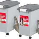 IRIS USA Dog Food Storage Container with Wheels, Airtight Lid, 2-Cup Scoop, Up to 30 Pounds Pet Food Storage, Built in Scoop Storage in Lid, Pet Food Bin, Portable, BPA Free, 2 Pack, Gray/Dark Gray