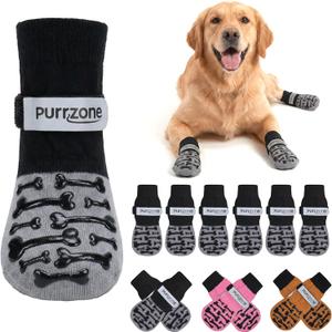6 Pcs Non-Slip Dog Socks with Cute Bone Paw Grips Indoor Dog Socks for Hardwood Floors, Booties for Hot Pavement, Socks for Winter Snow, Paw Protector Socks (Modern Grey, Large)