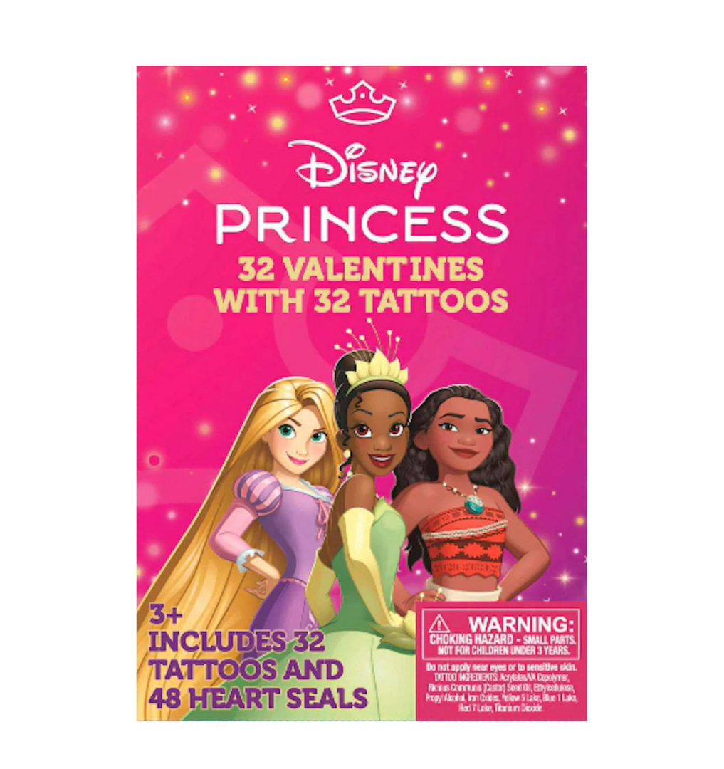 Disney Princess 32 Valentines Cards with Tattoos, Pack of 3