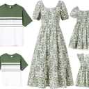 PATPAT Family Matching Summer Outfits, Mommy and Me Matching Shirts Dresses Paisley Print Matching Dresses for Family (3-6 Months, Green Paisley Floral)