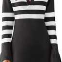Saodimallsu Womens Striped Sweater Dress V Neck Collared Long Sleeve Slim Fit Ribbed Knit Trendy Mini Dresses (Black), Large