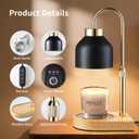 Candle Warmer Lamp with Timer and Dimmer, Height Adjustable Wax Melt Warmer for Jar Candles, Modern Retro Black Glass Shade with Wood Base, Aesthetic Home Decor, Birthday Gifts for Women Mom