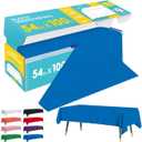 Blue Plastic Table Cover Roll - 54IN x 100FT, Table Cloth for Rectangle Table with Slide Cutter, Plastic Table Cloth Disposable with Cut-to-Size Design for Weddings, Banquets, Parties