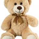 Plush Teddy Bear Cute Stuffed Animal Bear with Bow Plush Toys 13.8 Inches (Khaki)