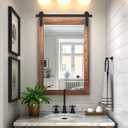 COGOOD Farmhouse Barn Door Mirror - 21 x 30 Rustic Wood Framed Wall Mirror for Bathroom, Living Room, Entryway Wall Decor (Brown)