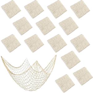 14 Pack 80 x 40 in Natural Cotton Fishnet Decoration Wall Hanging Fishing Net Decor Underwater, Mermaid, Pirate, Hawaiian, Nautical Ocean Theme Beach Bash Party Decorations, Beige