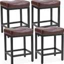 DUMOS Saddle Bar Stools Set of 4, 24 Inch Counter Height Stools with Curved PU Leather Surface, 3.7" Thick Upholstery Bar Height Stools with Footrest for Kitchen Island, Dining, Cafe, Modern Brown