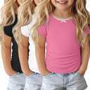 Halfchet 3 Pack Toddler Girls Short Sleeve T Shirts | Short Sleeve, Crewneck, Summer Casual Tees, Soft Fabric, Breathable, Stretchy, Comfort Fit, Kids Daily Tops, Available 18M-5T