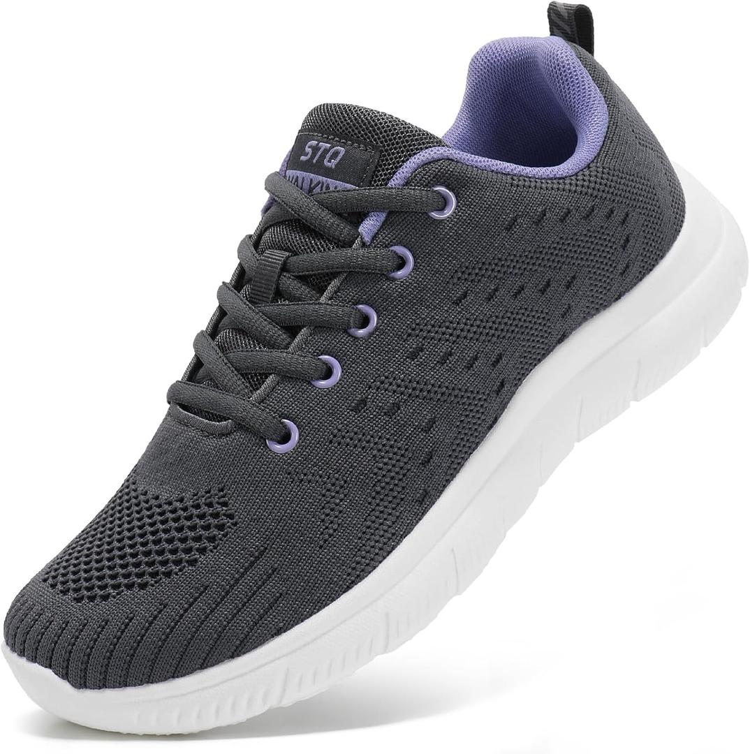 STQ Tennis Shoes Women's Sneakers Breathable Mesh Walking Shoes Arch Support Orthopedic Athletic Workout Gym Running Shoe for Travel Jogging Sports Cross Training (9.5, Grey Purple)