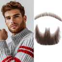 Fake Beard 100% Human Hair Full Hand Tide Lace Fake Mustache Brown Color Goatee Realistic Costume Fake Facial Hair for Halloween, Cosplay or other Funny Party