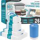 Vacuum Storage Bags with Electric Pump, 26 Pack (3 Jumbo/3 Large/10 Medium/10 Small) Vacuum Seal Space Saver Bags for Clothing, Pillows, Blanket, Bedding, Comforters (26 Combo-E)