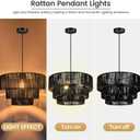 BoostArea 3 Lights Boho Rattan Chandelier, 16.5", Black,E26
