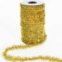 Gold Thin Tinsel Garland Ribbon Glitter Thin Metallic Tinsel Garland Tinsel Wire Christmas Ribbon for Christmas Tree Wrapping Birthday Family Party Wedding Decorations