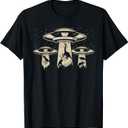 Wowsome! Alien UFO Abduction Dinosaur T-Shirt - Unisex-Adults/Kids - Black - Short Sleeve - Classic Fit - Cotton/Polyester - Machine Wash - Small