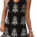 Summer Dresses for Women 2026 V Neck Sleeveless Lace Boho Dress Elegant Classy Spring Beach Vacation Outfits (Medium, Black Printed)