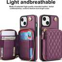 Phone Case for iPhone 13 6.1 inch Wallet Cell Cover with Tempered Glass Screen Protector Wrist Crossbody Strap RFID Blocking Card Holder iPhone13 5G i i-Phone i13 iPhone13case Women Girls Dark Purple