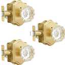 EHOMEWARE 3 Pack Brass Door Knobs, Glass Door Knobs Interior, Privacy Door Knob, Bedroom Lockable Door Knob, Bathroom Door Handle Without Key, for Left/Right Sided Doors, Diamond-Shaped