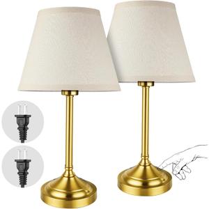Touch Control Gold Table Lamps Set of 2, 3-Way Dimmable Bedside Lamps with LED Bulbs for Nightstands Bedroom Living Room Office