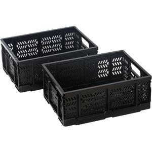 Heavy Duty Plastic Milk Crates for Storage, 4-Pack Stackable Storage Bins for Organizing, Collapsible Storage Basket with Handle for Groceries, Suitable for Home Office School Store, Black