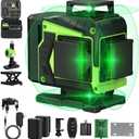 16 Line Laser Level 360 Self Leveling,Professional 4x360Green Cross Line laser Level Tool for Construction and Picture Hanging,lazer leveler tool with 2 Batteries,Magnetic Bracket & Remote Control
