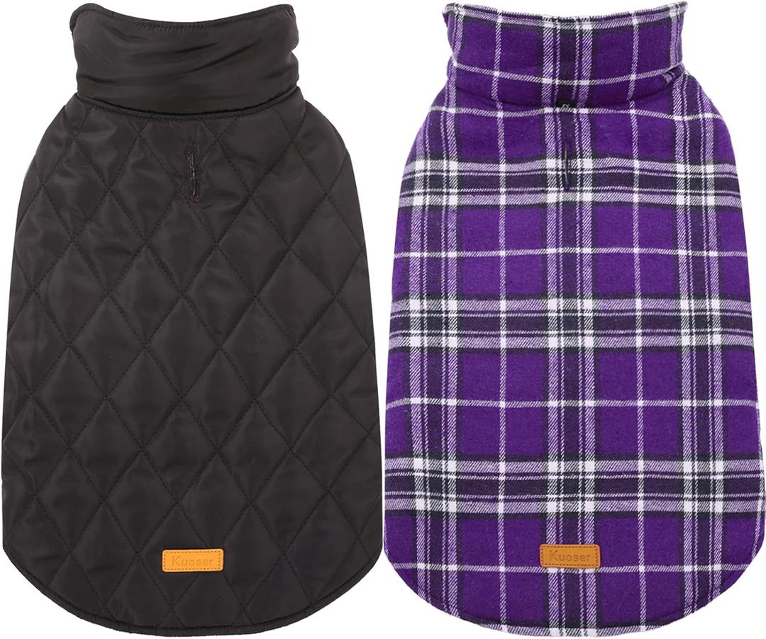 Kuoser Waterproof Dog Coat, Reversible Dog Jacket for Large Dogs, Adjustable Durable Doggie Winter Coat for Groowing Puppies Warm Puppy Cold Weather Apparel, Purple, Large (Pack of 1)