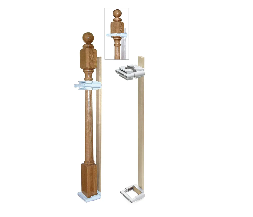 Safety Innovations No Hole Stairway Baby Gate Mounting Kit - Fits Posts from 2 3/4 inches to 3 1/2 inches Wide with Square or Round Tops - No Adhesives On Or Screws in Your Posts, (1-Pack)