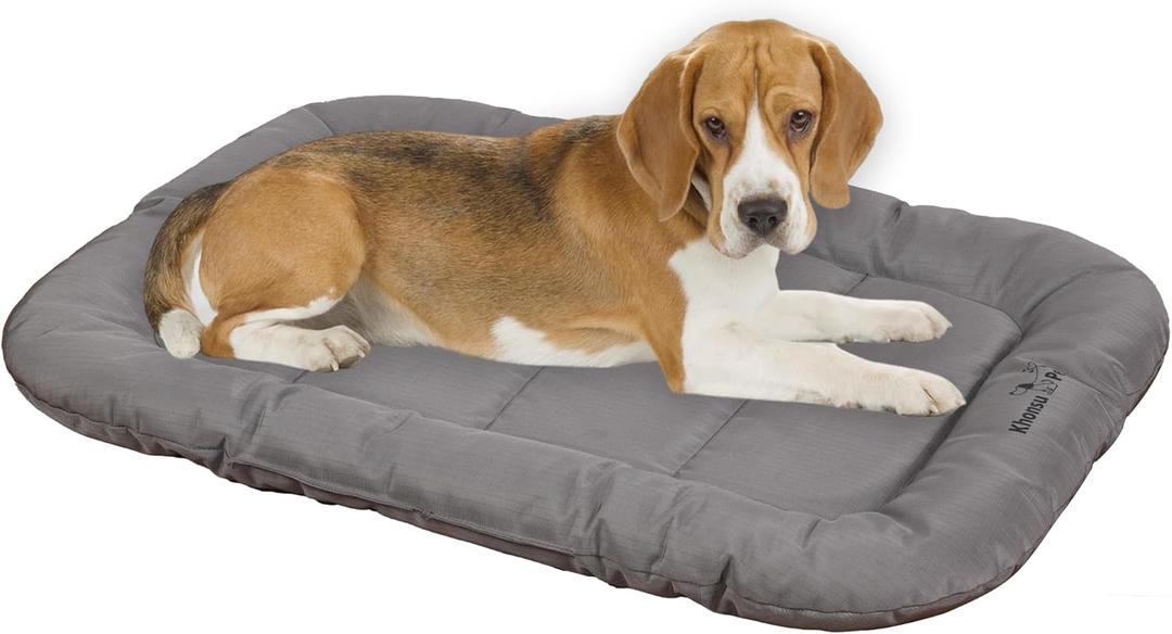 KHONSU PET Durable Dog Bed Tough and Tear Proof Dog Crate Bed with Heavy-Duty PVC-Backed Cover for Waterproof Outdoor Use Wipe Clean for Dogs up to 35 lbs (M(30"x21"x3"), Gray)