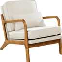 VEVOR Accent Chair, Mid Century Modern Armchair with Solid Wood Frame and Non-Slip Legs, Upholstered Leisure Chair with Linen Fabric and 5.7 in Thickened Cushion, for Living Room, Bedroom, Office