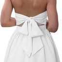 MakeMeChic Women's Strapless Backless Mini Dress Summer Ruffle Tube Bandeau Shorts Dress with Bow (White, M)