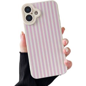 Compatible with iPhone 17 Case, Aesthetic Cute Fashion Striped Pattern with Shockproof Soft TPU Protective Phone Case for Women Compatible for iPhone 17 6.3", Pink