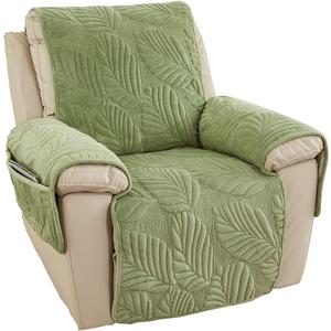 vctops Palm Leaves Velvet Plush Quilted Recliner Chair Cover Anti-Slip Super Soft Furniture Protector with Elastic Straps for Kids, Dogs, Pets, Green