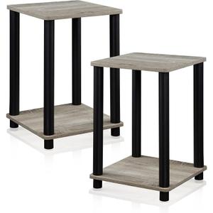 FURINNO Stylish End Table, French Oak Grey/Black,2-Pack (2-99800GYW)