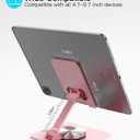 Cell Phone & Tablet Stand for Desk, Aluminum Adjustable Holder for iPhone, iPad & Smartphones || Foldable Mount with 360 Swivel, Stable Base & Portable Design for 49.7in Devices, Pink