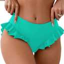 ZAFUL Women Mid Waist Bikini Bottoms Ruffles Full Coverage Swimsuit Bottom Swim Briefs Bathing Suit Bottoms (Small, 0-mint Green)