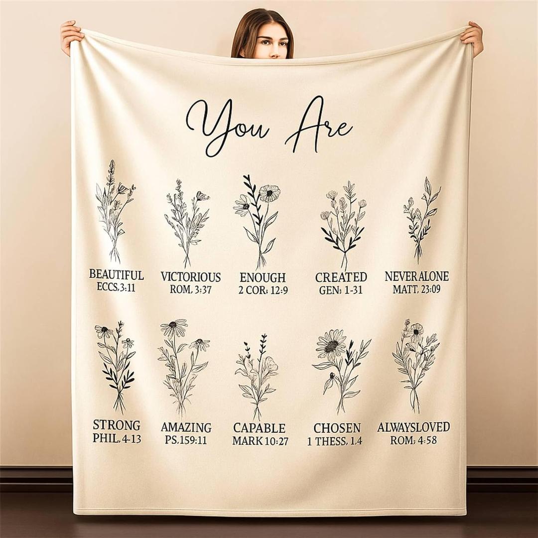 Tegeme Christian Gifts for Women Christian Blanket with Flowers 50'' x 60'' Inspirational Religious Birthday Gifts Bible Verse Throw Blankets for Sister Friend Daughter Mom Baptism