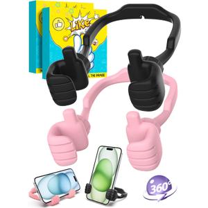 Valentines Day Gifts for Teens Girls Kids Women Cell Phone Stand: UPGRADE Adjustable Thumbs Up Lazy Phone Holder for Desk Cool Gadgets Fun Birthday Gift Ideas for Boys Teenage Adults Gifts for Easter (Black & Pink)