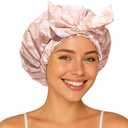 Yanibest Shower Cap for Women Reusable Waterproof, Adjustable Non-Slip Shower Hair Cap, Washable Bath Hat for Long Hair (Pink)
