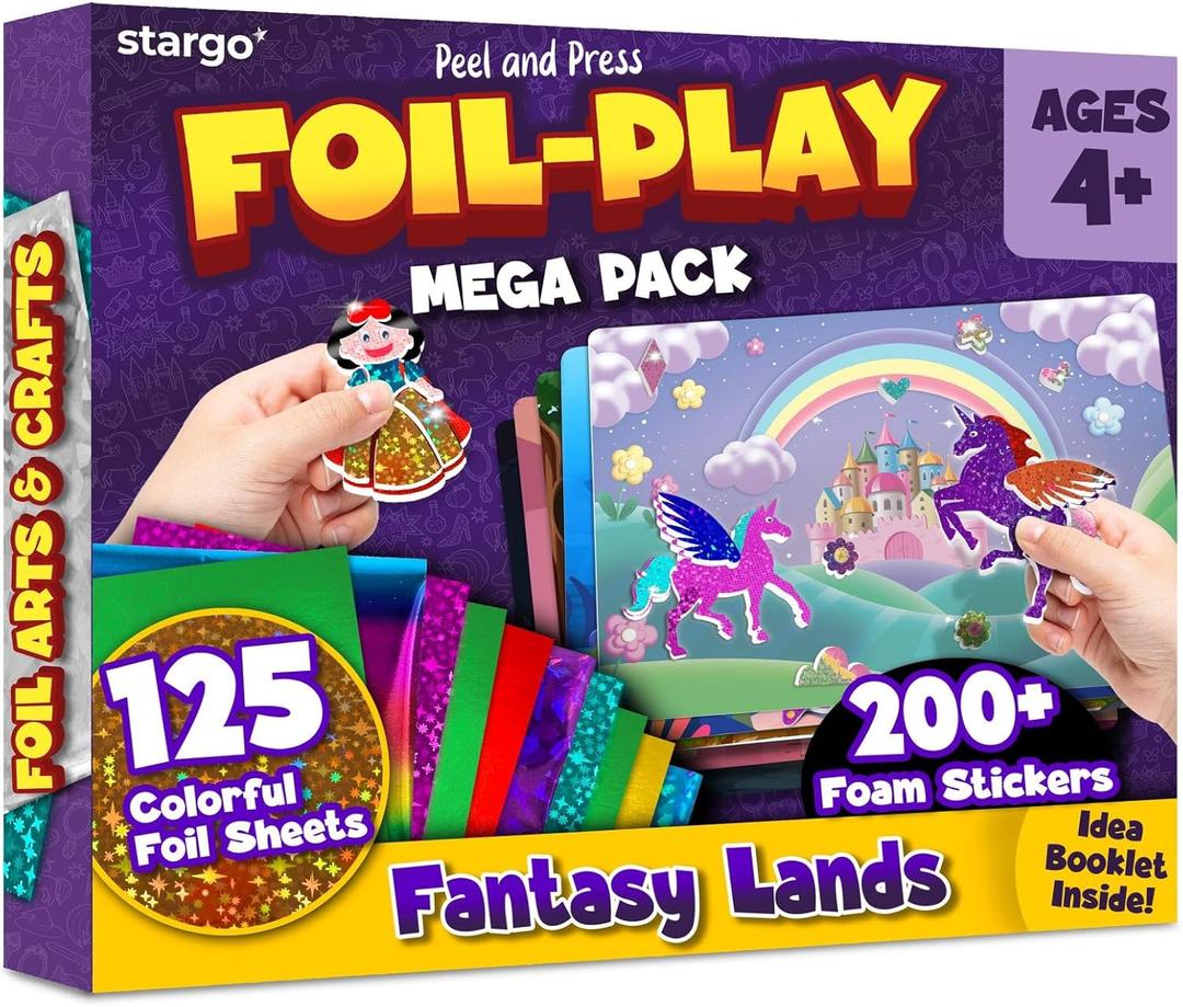 Foil Creative Art Kit for Kids, Fun Craft Set with Triple-Layer 3D Stickers & Foil Sheets  Creative Arts & Crafts for Birthday Party, Girls, Boys DIY Activity, Travel Toys, Gifts for Ages 4 5 6 7 8 9