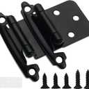 Decobasics 1/2" Overlay Matte Black Cabinet Hinges 50 Pack (25 Pair) Self Closing Bath & Kitchen Cabinet Hinges Black Flush Mount w/Door Bumpers & Upgraded Screws
