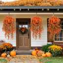 2pcs Fall Flower for Outdoor Decoration Faux Hanging Flowers UV Resistant Artificial Morning Glory Plants for Autumn Outside Planter Porch Patio Balcony Yard(Orange)