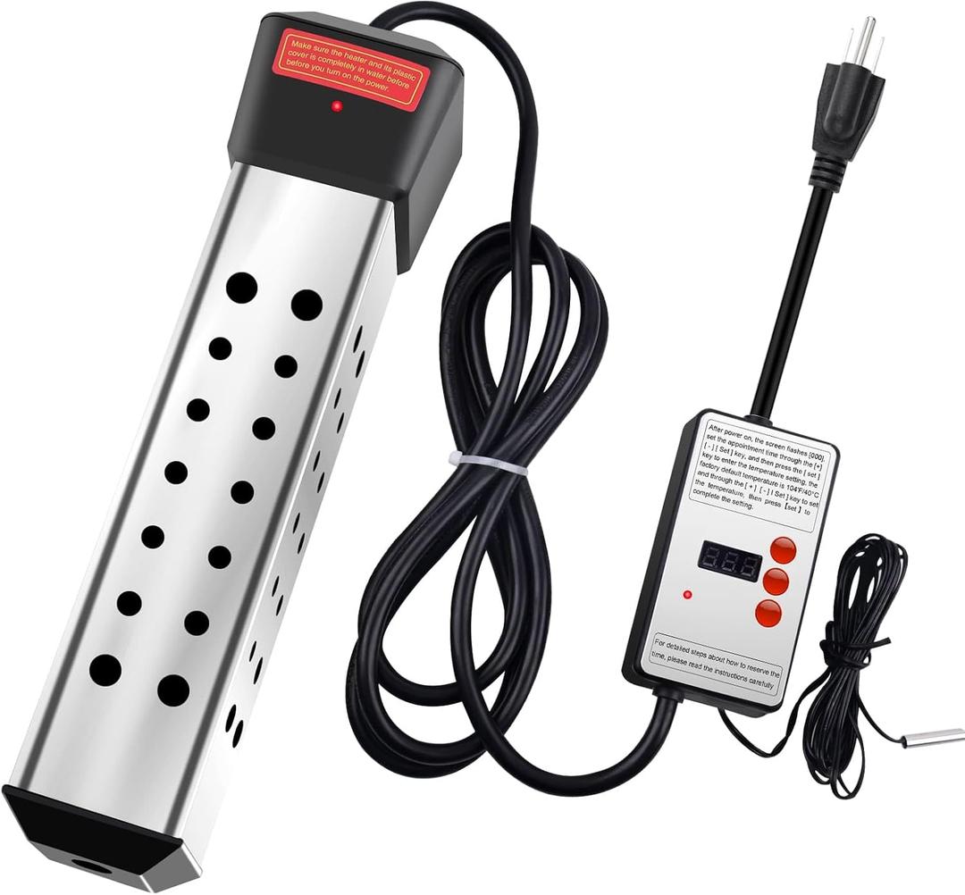 2000W Electric Portable Water Heater, Immersion Water Heater, Pool Heater and Bathtub Heater with Fast Heating for Buckets, Tubs & Outdoor Use