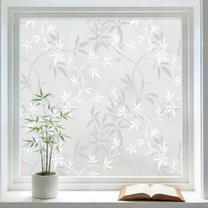 Lemon Cloud Window Privacy Film, Stained Glass Window Film Static Cling, Bamboo Decorative Frosting Opaque Coverings, Day and Night Privacy Removable Sun Heat Blocking for Home Office, 23.6" x 78.7"