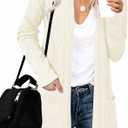 MEROKEETY Women's Casual Long Sleeve Open Front Cable Knit Cardigans Lightweight Solid Color with Pockets, S
