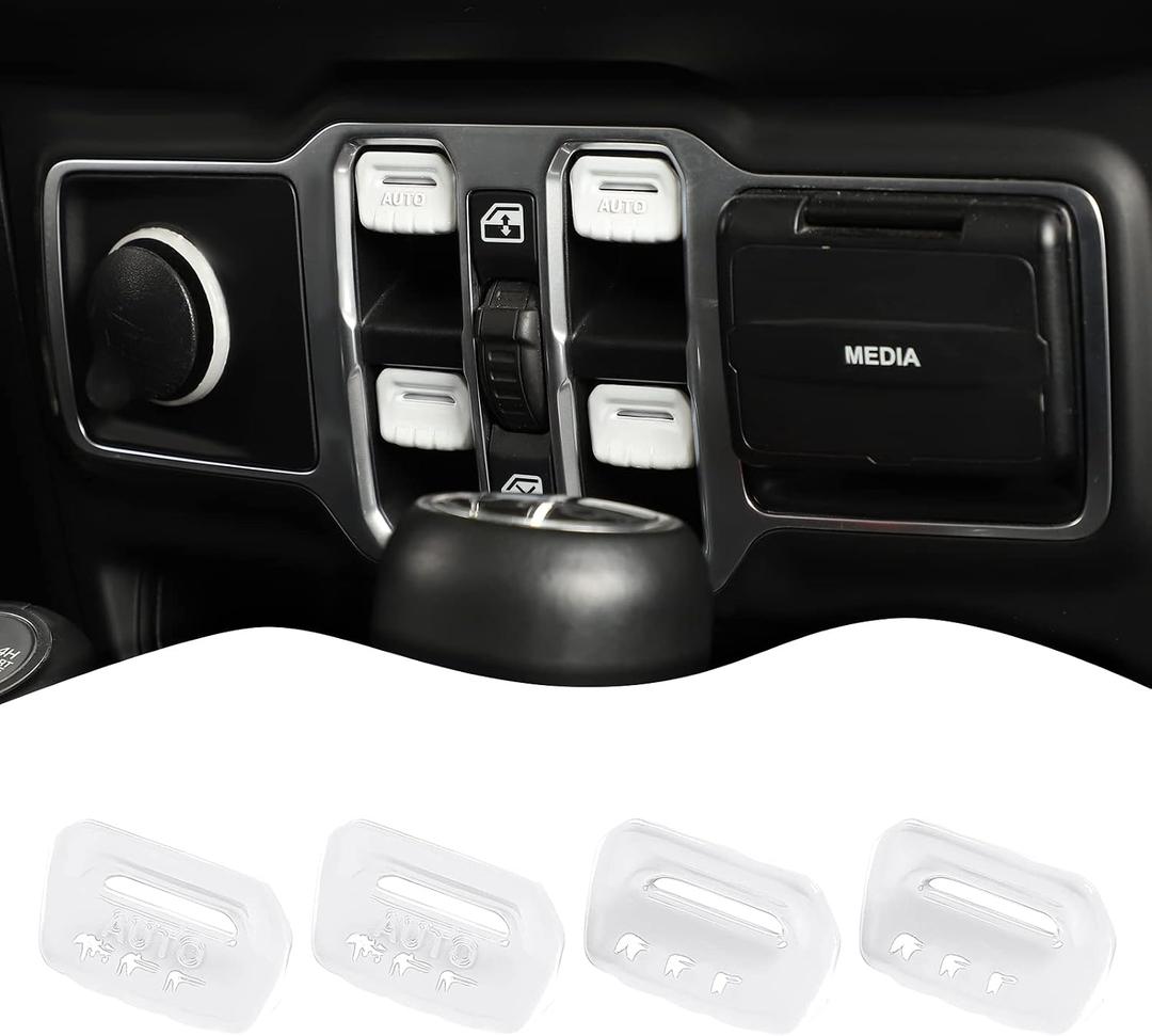 4PCS Window Switch Button Cover Trim Interior Accessories for Jeep Wrangler JL JLU Gladiator JT 2018-2024 (White)