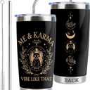 Karma Cat Gifts Me & Karma Vibe Like That 20oz Stainless Steel Insulated Tumbler with Lid and Straw Mystical Celestial Coffee Cup Music Lover Gift (Tum-Me & Karma Black)