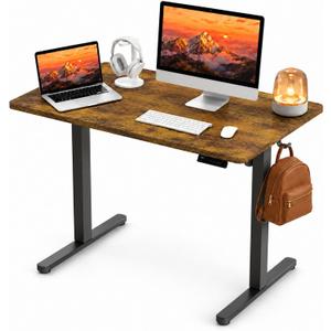 Electric Standing Desk, 40" x 24" Adjustable Height Sit Stand Desk, Small Space Workstation, Compact Computer Desk for Home Office, Stable Steel Frame (Rustic)