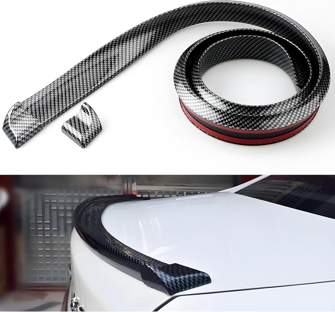Car Rear Spoiler, 59" Long 1.38" Wide Carbon Fiber Spoiler Universal Trunk Spoiler Self-Adhesive Installation Car Decorations Strip for Most Cars