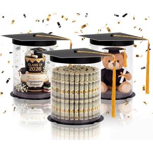 Xuhal 3 Pcs Graduation Gift Box 7 x 8 Inch Class of 2026 Grad Cap Gift Container Flower Box Money Holders for Centerpiece and Disposable Grad Party Cake Boxes for Graduation School Party Decor
