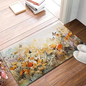 SPUNKER Door Mat, Wilds Grass Welcome Butterflies and Flowers Doormat, Indoor Outdoor Entrance Rug, Low-Profile Floor Mat for Entry, Patio, 17''x30''